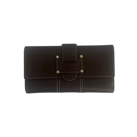 Kate Spade Brown Leather Checkbook Wallet ID Card Holder Coin Purse Folding - Picture 1 of 17